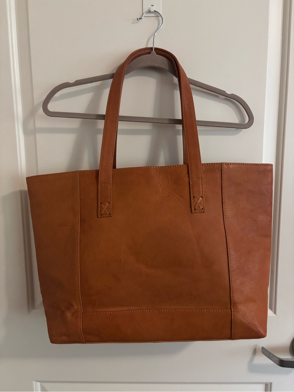 NOONDAY COLLECTION Goat Genuine Leather Tote Bag in Tobacco with Blue Lining